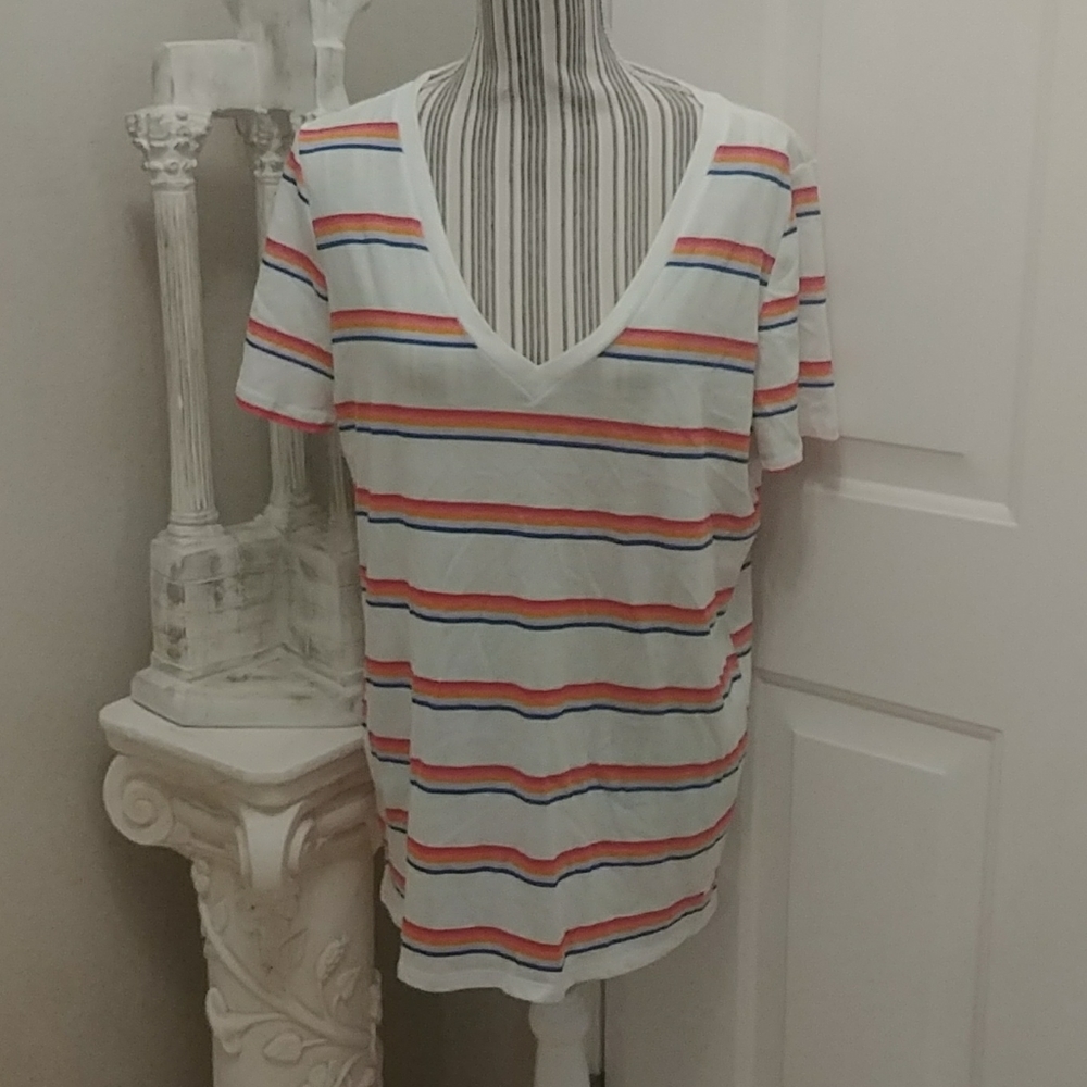 PRIDE 🌈 PINK Victoria's Secret Striped V Neck Tshirt